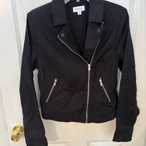 Evereve Black Linen-Look Moto Jacket